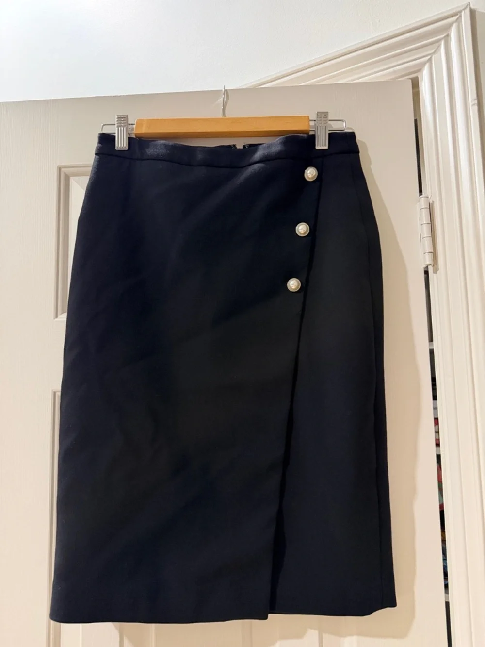 Ann Taylor Black Pencil Skirt with Pearl Buttons
